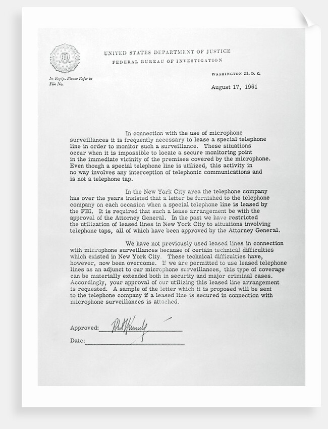 Letter of August 17, 1961 Regarding FBI Wiretapping by Anonymous