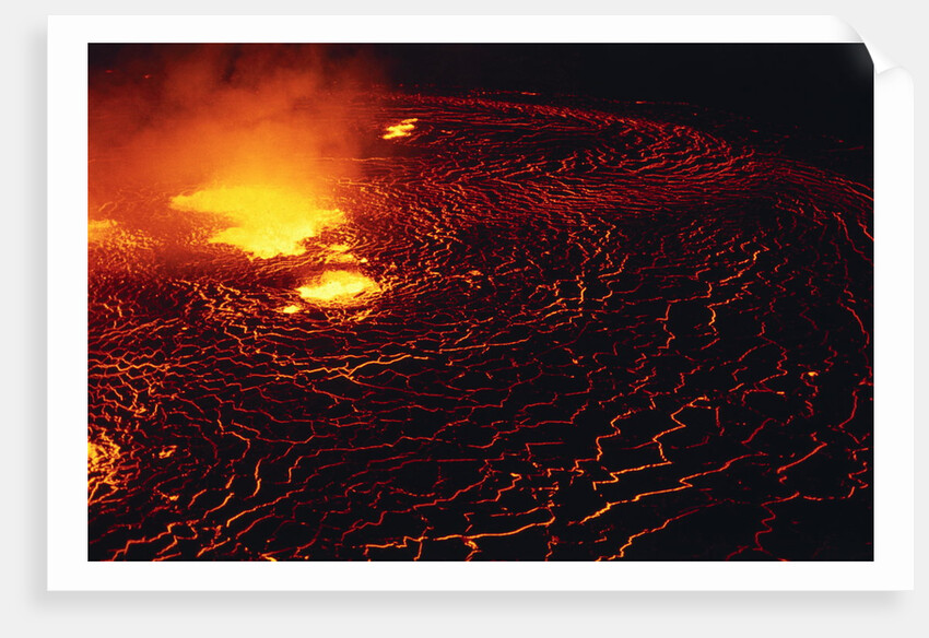Night View of Boiling Lava from Volcanic Eruption by Anonymous