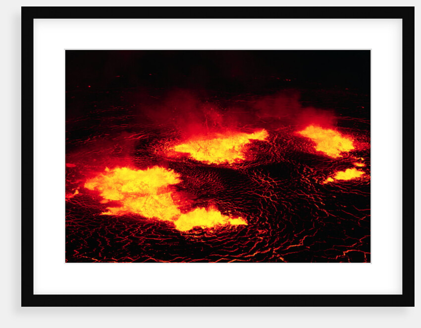 Night View of Boiling Lava from Volcanic Eruption by Anonymous