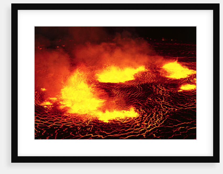 Night View of Boiling Lava from Volcanic Eruption by Anonymous