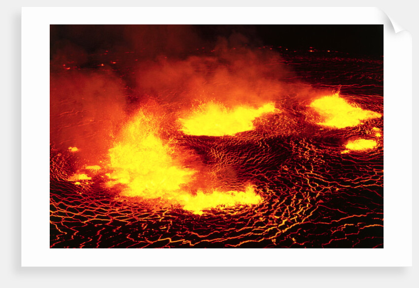 Night View of Boiling Lava from Volcanic Eruption by Anonymous