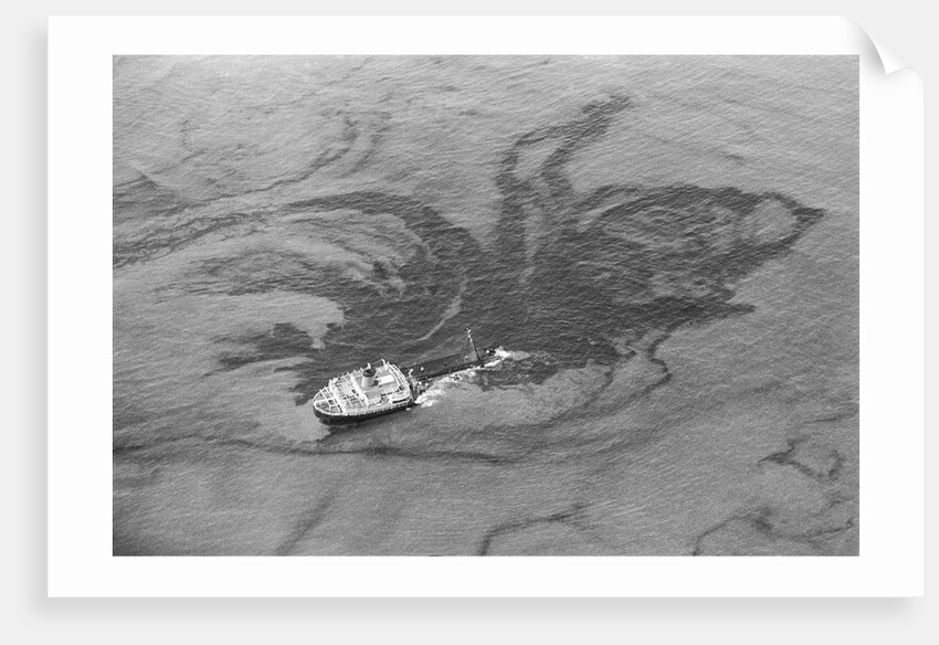 Aerial View of Boat Spilling Oil into Ocean by Anonymous