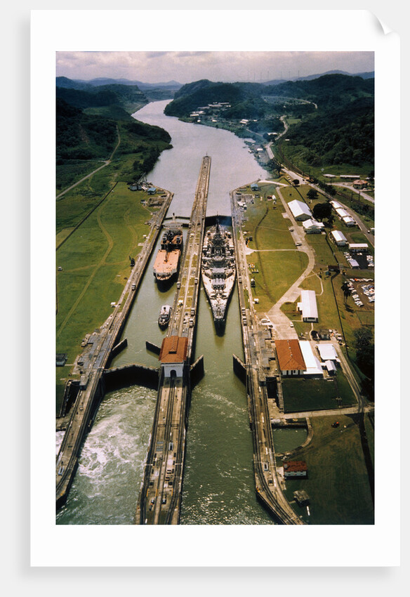 Battleship Passing Through Panama Canal by Anonymous