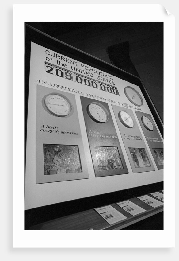 Board with Clocks Displaying US Population Count in 1972 by Anonymous