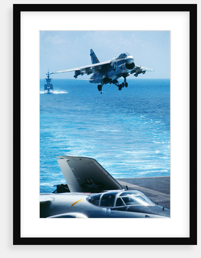 US Navy Corsair Jet Preparing for Landing on Carrier by Anonymous