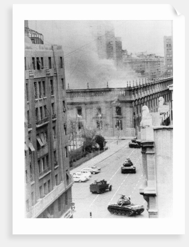 War Area with Burning Building in Chile by Anonymous