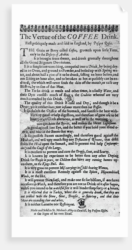 Coffee Advertisement of 1660. by Anonymous
