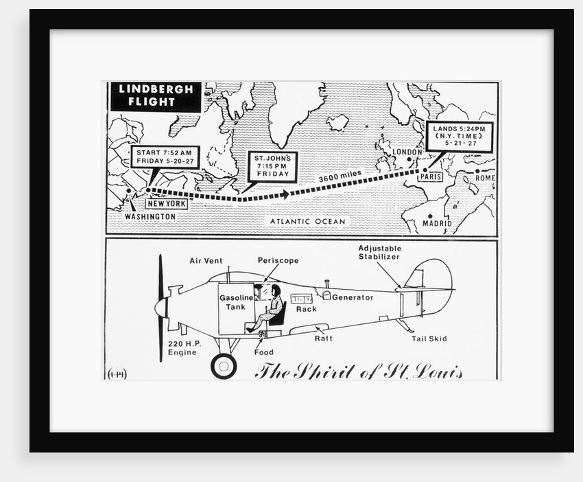 Map and Diagram of Lindbergh's Trans-Atlantic Flight by Anonymous