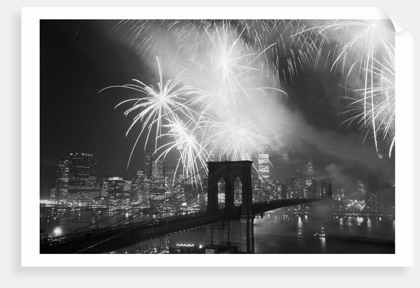 Fireworks over the Brooklyn Bridge by Anonymous