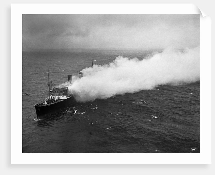 Aerial View of a Burning Ship by Anonymous