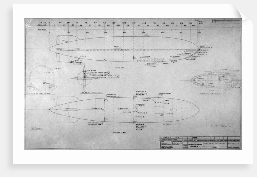 Drawing of Hindenburg with Stations and Crew Names by Anonymous
