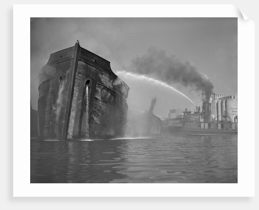 Fireboat Dousing Wooden Ship by Anonymous