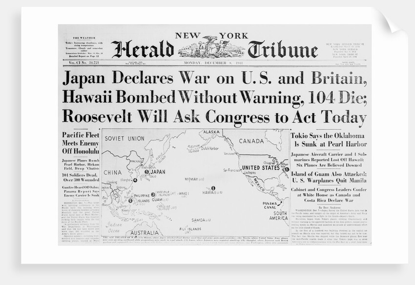 New York Herald Tribune Headlines Japan Declaring War by Anonymous