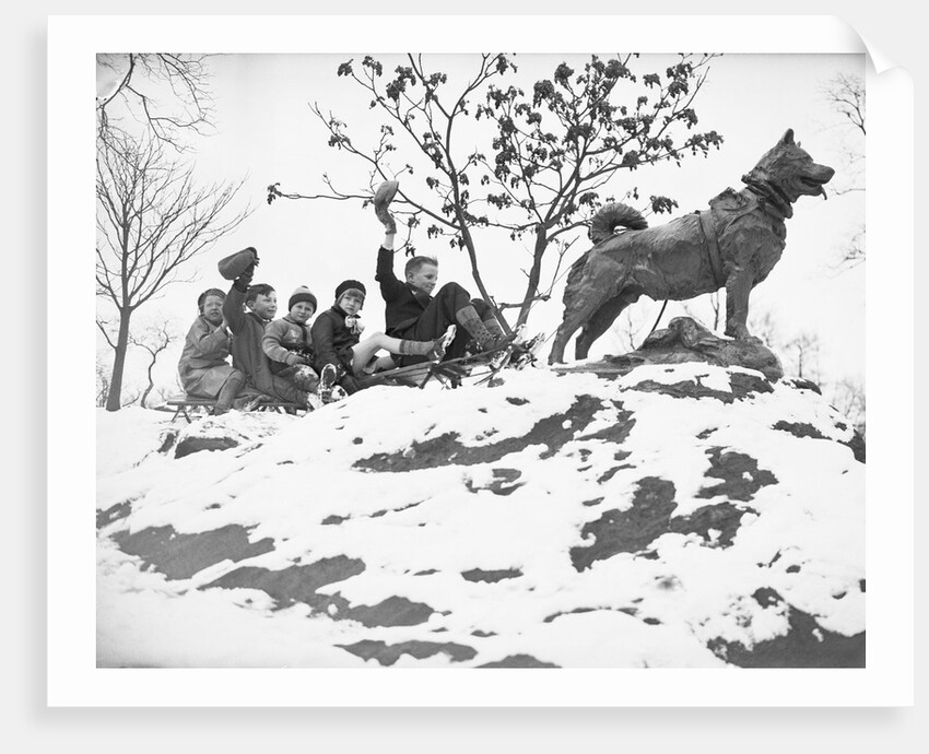 Children on Sleigh Near Statue Dedicated to Hero Dog by Anonymous