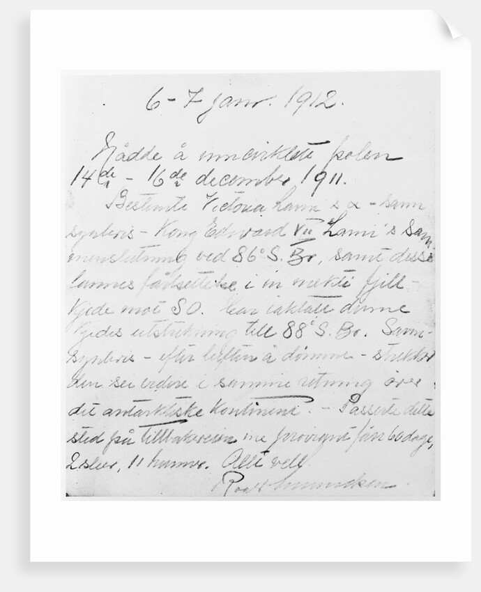 Photo of Roald Amundsen's Note in Rock Cairn by Anonymous