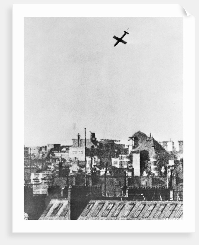 V-1 German Missile Over English Town 1944 by Anonymous