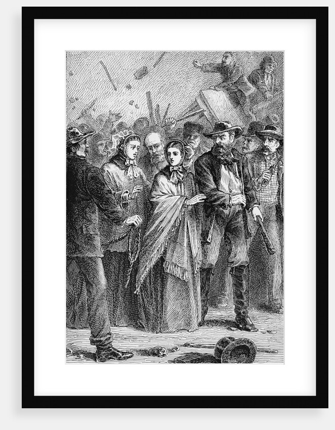 Print of Lucretia Mott Being Protected from Angry Male Mob by Anonymous