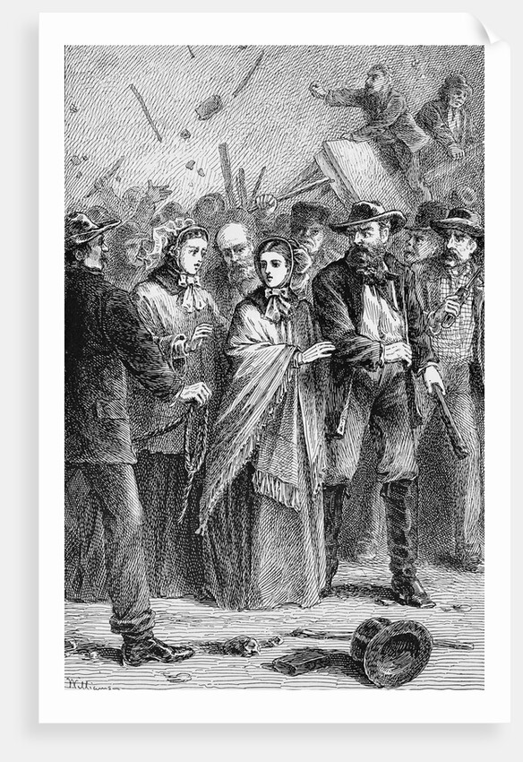 Print of Lucretia Mott Being Protected from Angry Male Mob by Anonymous