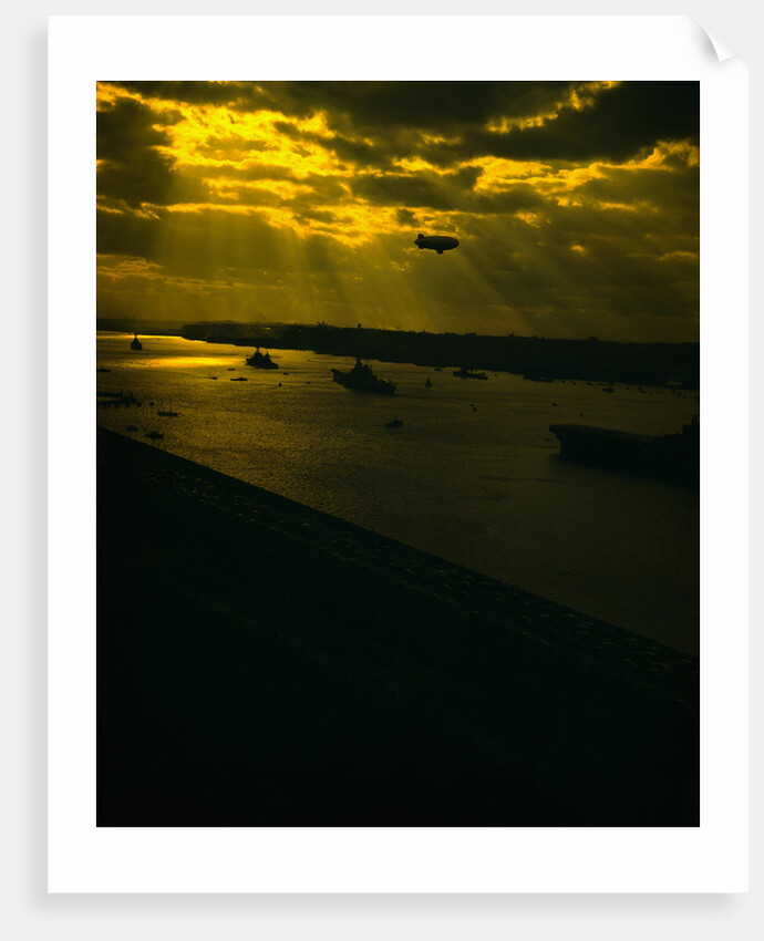 Navy Fleet Sailing in Harbor by Anonymous