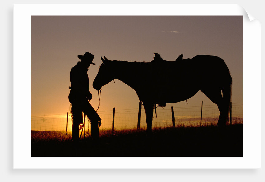 Cowboy Standing with His Horse by Anonymous