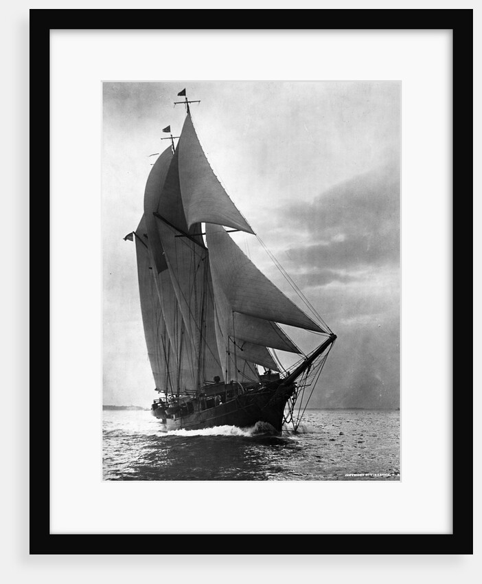 Auxiliary Schooner with Full Sails by Anonymous