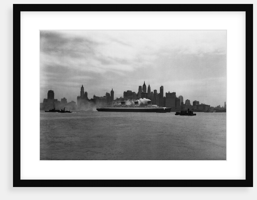 Ocean Liner Passing New York Skyline by Anonymous
