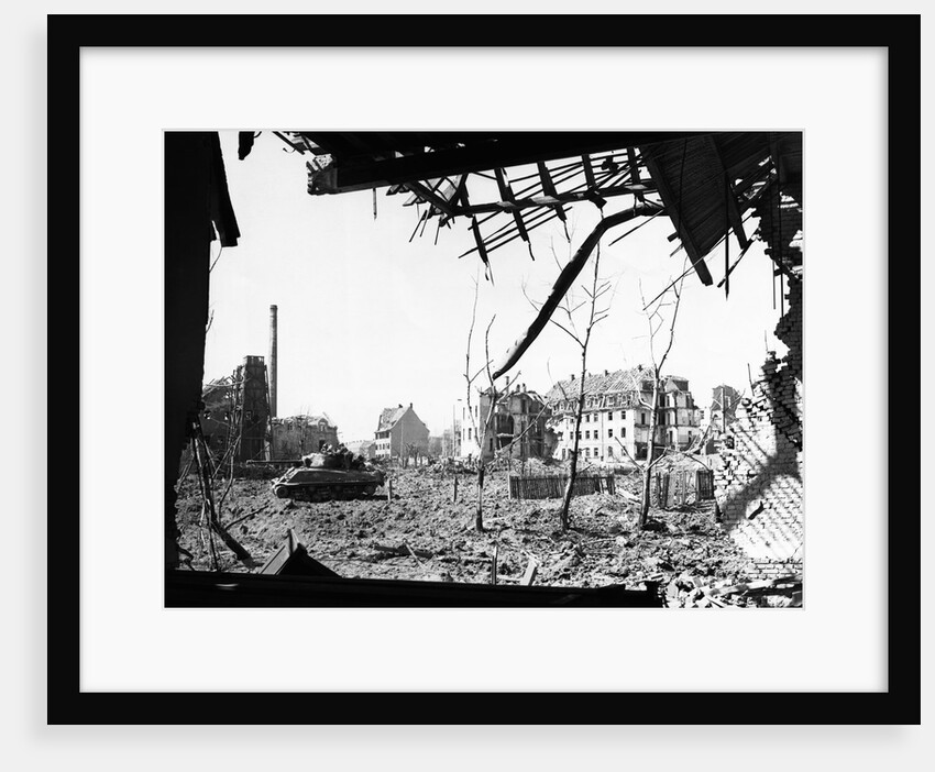American Tank Amid Rubble in Street of German City by Anonymous