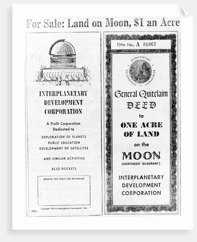 Advertisement for Lunar Real Estate by Anonymous