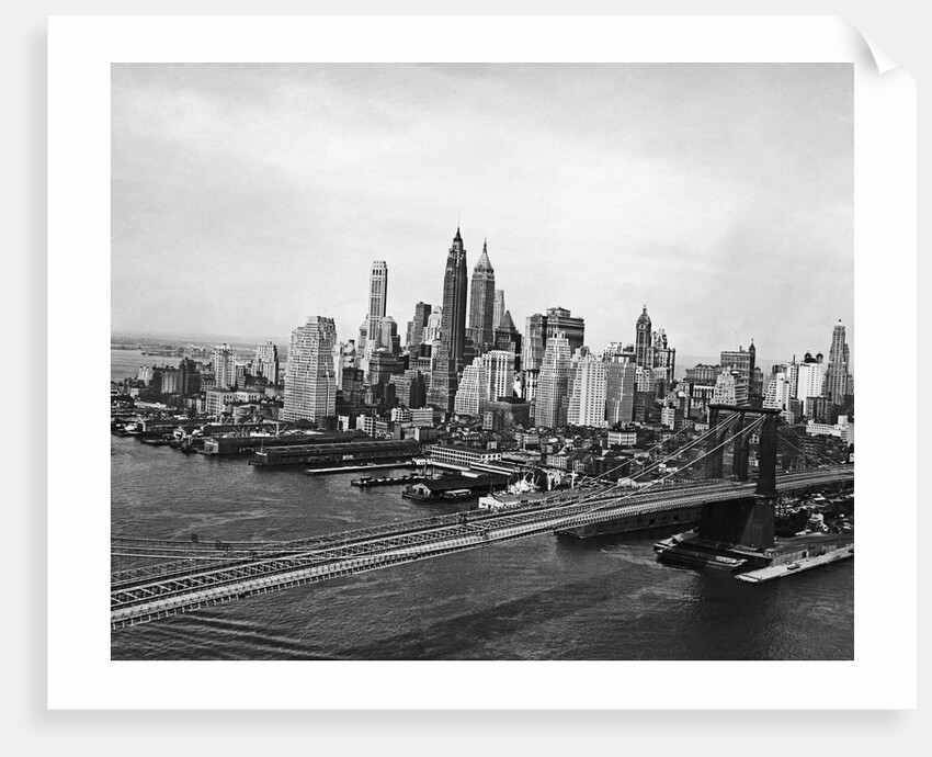 View of Brooklyn Bridge With New York City Skyline in Background by Anonymous