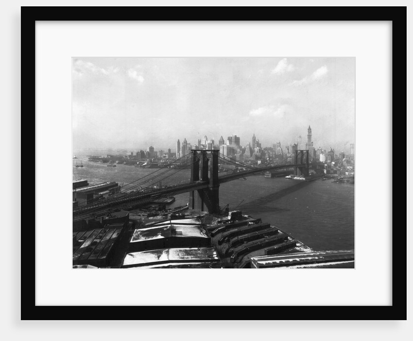 View of Brooklyn Bridge With New York City Buildings in Background by Anonymous