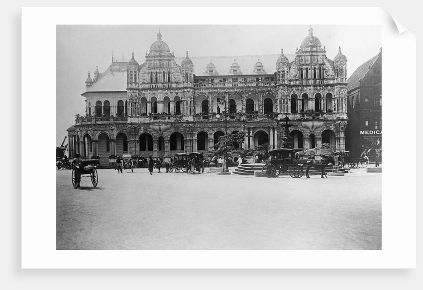 Exterior of Large Bank with Carriages in Front by Anonymous