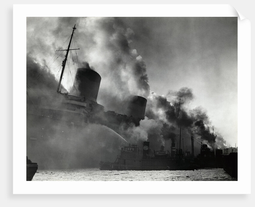 SS Normandie Burning in New York Harbor by Anonymous