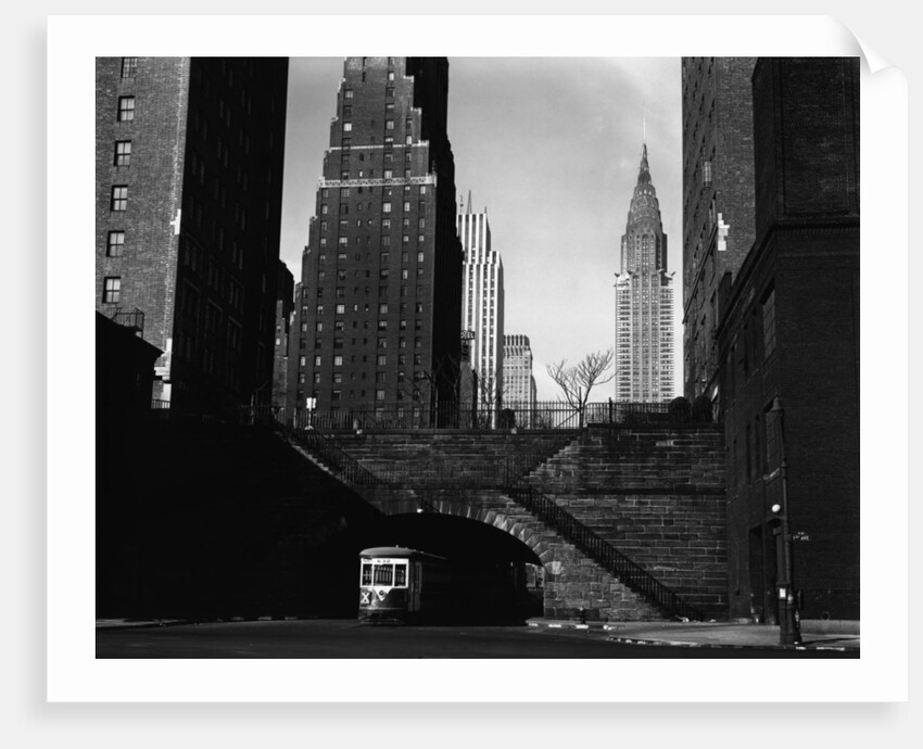 Trolley Car Beneath a Bridge by Anonymous