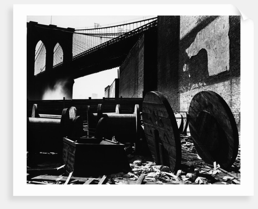 Cable Spools Below the Brooklyn Bridge, Manhattan, 1944 by Anonymous