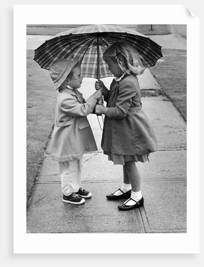 Girls Sharing an Umbrella by Anonymous