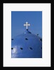 Blue dome of a church with cross on Santorin, Greece by Anonymous