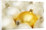 White Christmas tree decorations and a yellow one by Anonymous