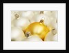 White Christmas tree decorations and a yellow one by Anonymous