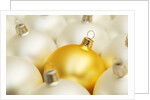White Christmas tree decorations and a yellow one by Anonymous