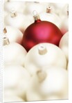 White Christmas tree decorations and a red one by Anonymous