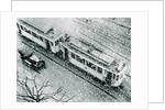 Urban traffic during snowfall, historic photo by Anonymous