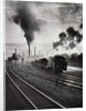 Freight train in front of smoking chimney stacks, nostalgia by Anonymous