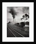 Freight train in front of smoking chimney stacks, nostalgia by Anonymous