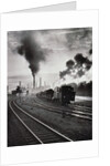 Freight train in front of smoking chimney stacks, nostalgia by Anonymous