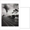 Freight train in front of smoking chimney stacks, nostalgia by Anonymous