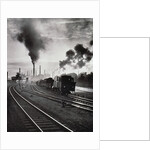 Freight train in front of smoking chimney stacks, nostalgia by Anonymous