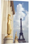 View of statues with Eiffel Tower in the background, Paris, France by Anonymous
