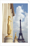 View of statues with Eiffel Tower in the background, Paris, France by Anonymous