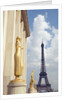 View of statues with Eiffel Tower in the background, Paris, France by Anonymous