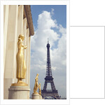 View of statues with Eiffel Tower in the background, Paris, France by Anonymous